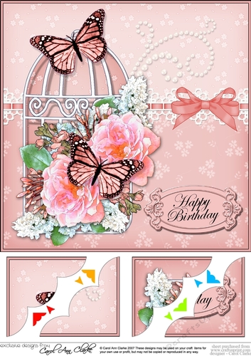 8 x 8 Birthday Butterflies and Flowers Birdcage Scalloped Corner Topper  