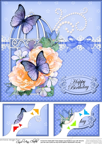 8 x 8 Birthday Butterflies and Flowers Birdcage Scalloped Corner Topper  