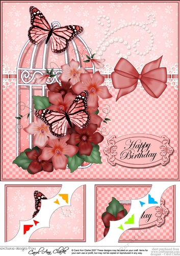 8 x 8 Birthday Butterflies and Flowers Birdcage Scalloped Corner Topper  