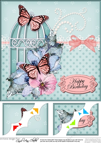8 x 8 Birthday Butterflies and Flowers Birdcage Scalloped Corner Topper  
