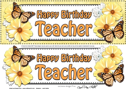 Large DL Happy Birthday TEACHER Floral Butterflies 3D decoupage