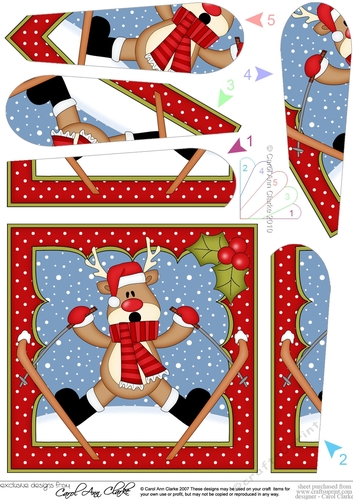 Christmas OOps Rudolph goes Skiing Fan Pyramage Topper