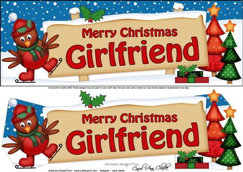large DL Merry Christmas GIRLFRIEND with Robin 3d decoupage
