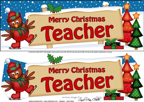 large DL Merry Christmas TEACHER with Robin 3d decoupage