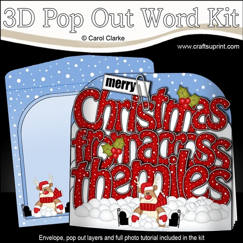 3D Pop Out Christmas Word Card Kit - Merry Christmas from ACROSS THE MILES  with Rudolph