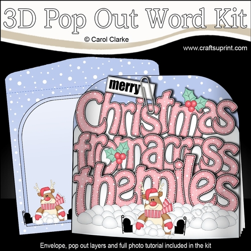 3D Pop Out Christmas Word Card Kit - Merry Christmas from ACROSS THE MILES  with Rudolph