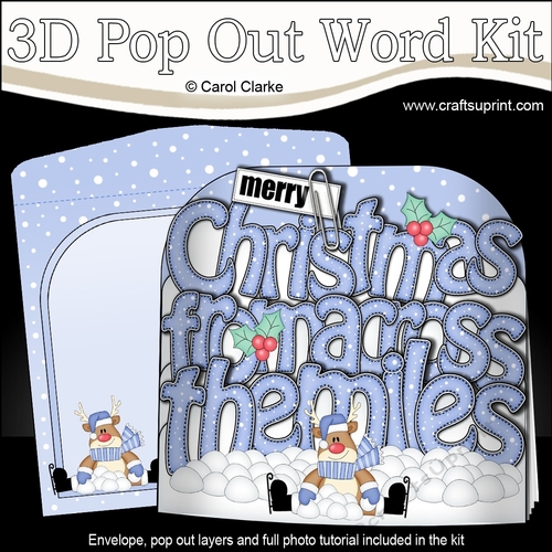3D Pop Out Christmas Word Card Kit - Merry Christmas from ACROSS THE MILES  with Rudolph