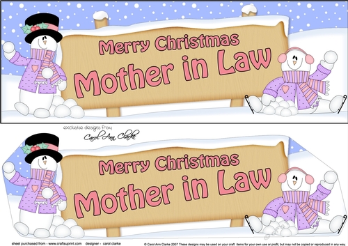 large DL Merry Christmas MOTHER IN LAW with Snowman 3D decoupage