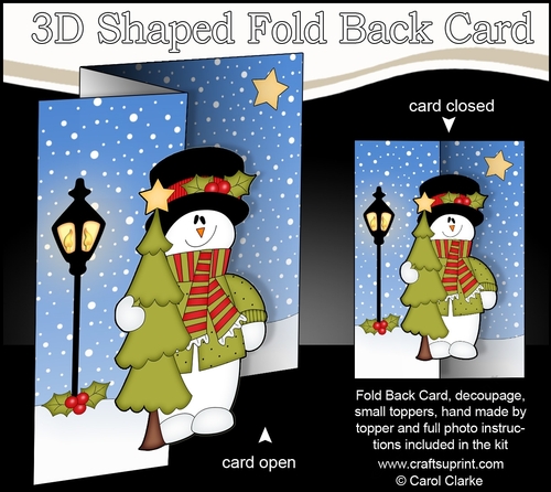 3D Shaped No-Hole Fold Back Christmas Card Mini Kit  - Snowman Rio has an Xmas Tree