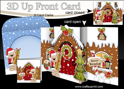 3D Up Front Card Kit -  Livvy Bear at the Christmas Gingerbread House
