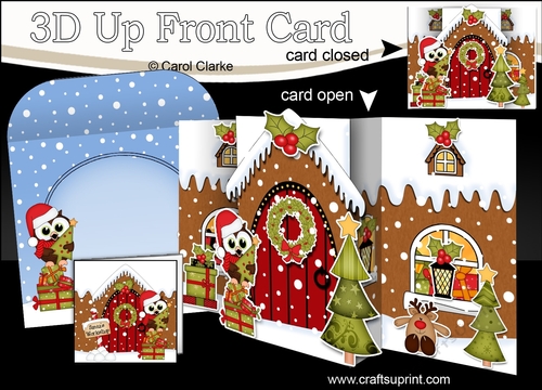 3D Up Front Card Kit -  Little Hoot Owl at the Christmas Gingerbread House 