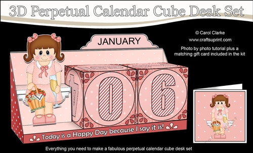 3D Everlasting Perpetual Calendar Desk Set Kit - Strawberries & Champagne Girl