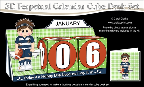 3D Everlasting Perpetual Calendar Desk Set Kit - Rugby Boy