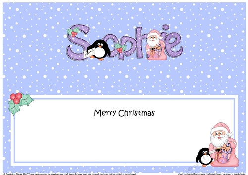Large DL Merry Christmas SOPHIE insert