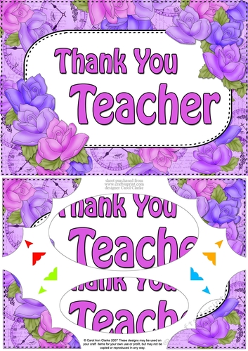 A5 THANK YOU TEACHER Time for Roses Scallop Corners & Pyramage