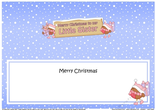 large DL Merry Christmas to my LITTLE SISTER with Robins insert