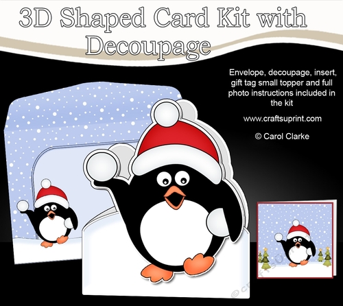 3D Shaped Christmas Card Kit  - Pip Penguin is having a Snowball Fight
