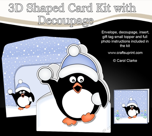 3D Shaped Christmas Card Kit  - Pip Penguin is having a Snowball Fight