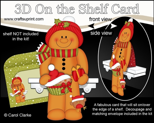 3D Christmas On the Shelf Card Kit - Ginge the Gingerbread Man has a Fesive Cupcake