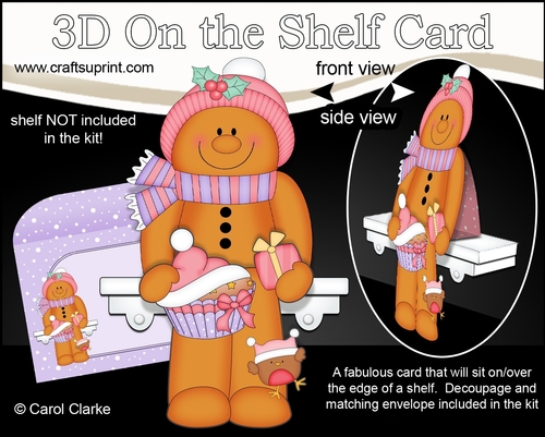 3D Christmas On the Shelf Card Kit - Ginge the Gingerbread Man has a Fesive Cupcake