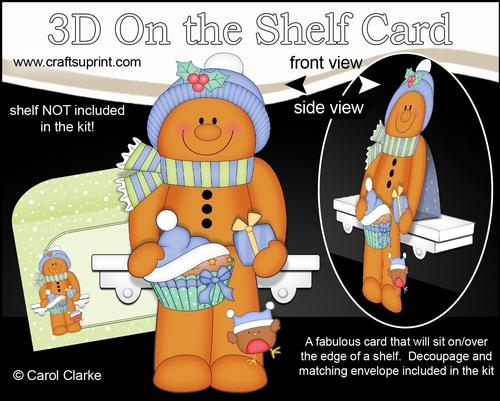 3D Christmas On the Shelf Card Kit - Ginge the Gingerbread Man has a Fesive Cupcake