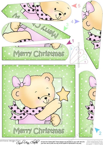Cute Hunney Bear Rosie has a Christmas Star - Fan Pyramage Topper