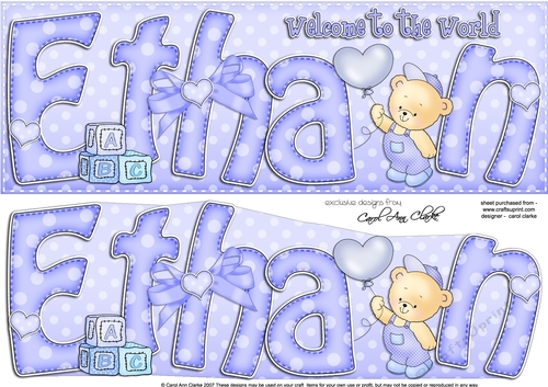Large DL Welcome to the World ETHAN 3D decoupage