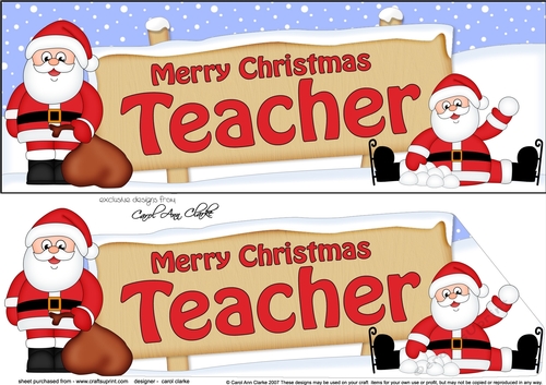 large DL Merry Christmas TEACHER Santa 3D decoupage