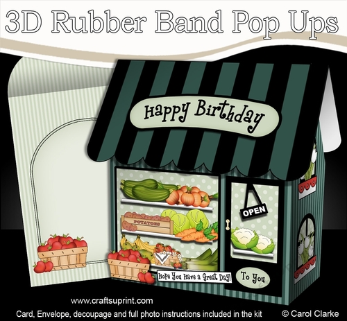 3D Shoppe Pop Up Rubber Band Card Kit  -  Farm Fresh Produce Farm Shop