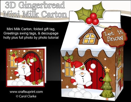 3D Christmas Milk Carton Gingerbread House Treat Box Mini Kit -  Snowball Sam is Having a Snowball Fight