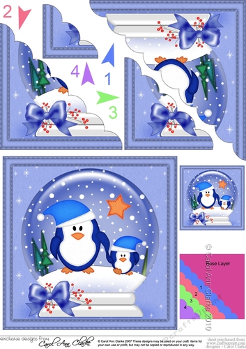Christmas Cute Little Penguins Snowglobe Scallop Corner Stacker