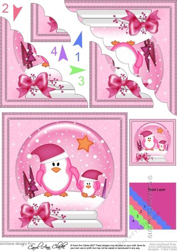 Christmas Cute Little Penguins Snowglobe Scallop Corner Stacker