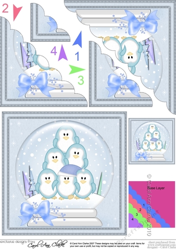 Christmas Cute Little Penguins Snowglobe Scallop Corner Stacker