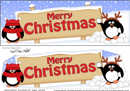 large DL MERRY CHRISTMAS with Penguins Signpost 3D decoupage
