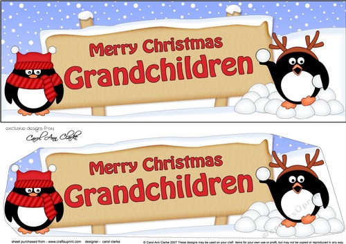 large DL Merry Christmas GRANDCHILDREN with Penguins 3D decoupage