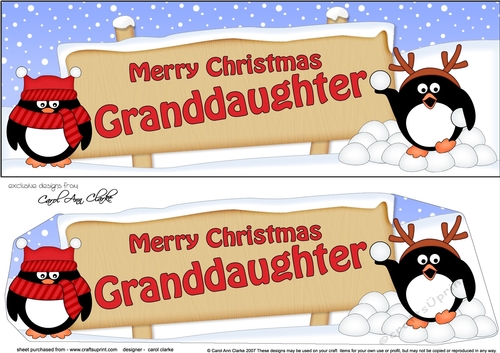 large DL Merry Christmas GRANDDAUGHTER with Penguins 3D decoupage