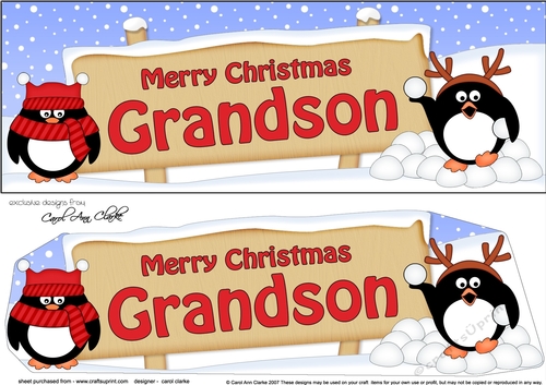 large DL Merry Christmas GRANDSON with Penguins 3D decoupage