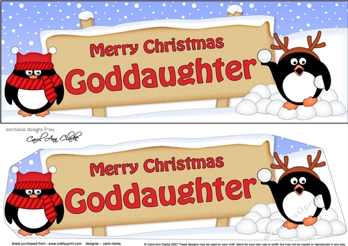 large DL Merry Christmas GODDAUGHTER with Penguins 3D decoupage