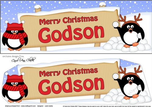 large DL Merry Christmas GODSON with Penguins 3D decoupage