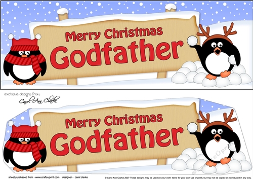large DL Merry Christmas GODFATHER with Penguins 3D decoupage