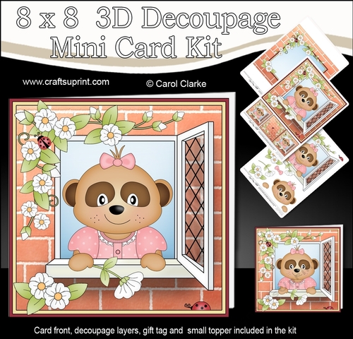 8 x 8 Mini Kit with 3d Decoupage - Through the Window - Little Baby Meerkat Natalya