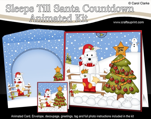 3D Animated Sleeps Till Santa Christmas Tree Countdown Card Kit - Little Westie Dog Jock