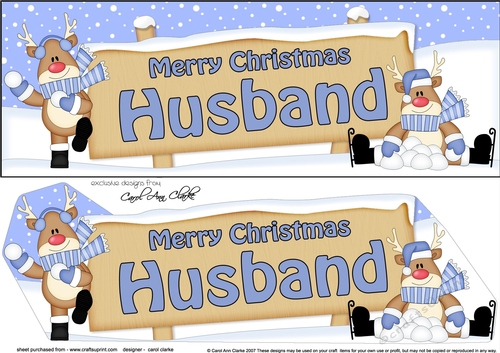 large DL Merry Christmas HUSBAND with Rudolph 3D decoupage