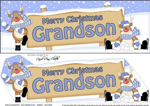 large DL Merry Christmas GRANDSON with Rudolph 3D decoupage