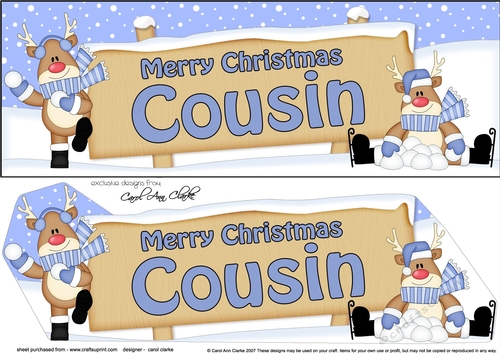 large DL Merry Christmas COUSIN with Rudolph 3D decoupage