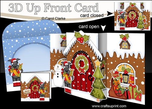 3D Up Front Card Kit -  Hamish Scottie Dog is at the Christmas Gingerbread House