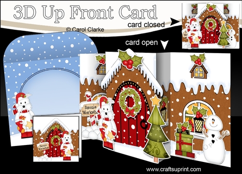 3D Up Front Card Kit -  Jock Westie Dog is at the Christmas Gingerbread House