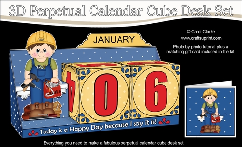 3D Everlasting Perpetual Calendar Desk Set Kit - Handyman with tools