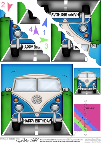 Fun Birthday Blue Camper Van Scalloped Corner Stacker