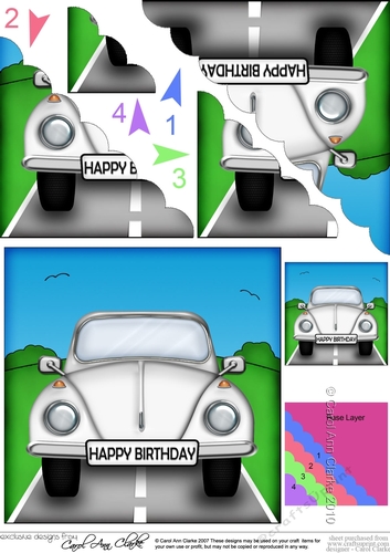 Fun Birthday White Beetle Car Scalloped Corner Stacker